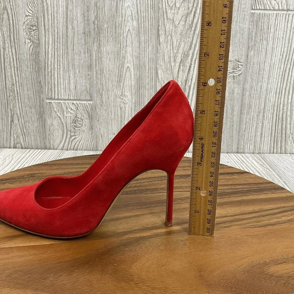 Manolo Blahnik BB 105 Red Suede Shoes Pumps Heels Pointed Toe